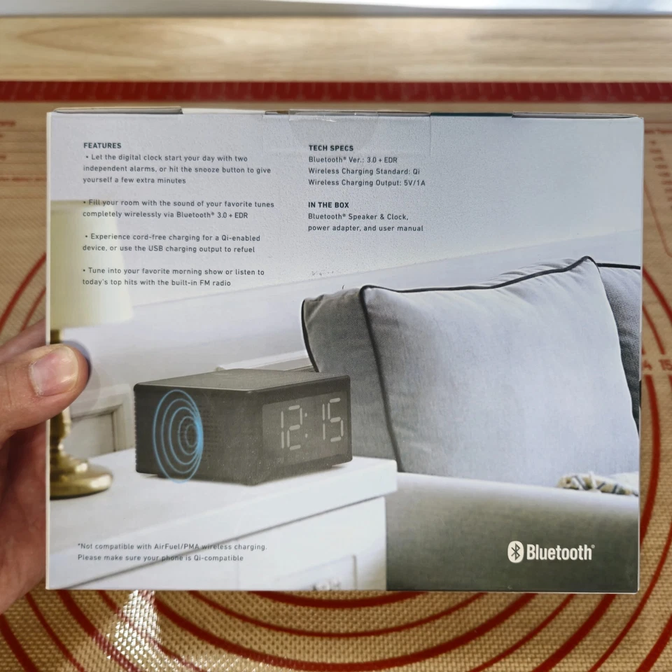 Sharper Image Digital Alarm Clock With Bluetooth & Wireless Charging Dock Black - Image 2 of 4