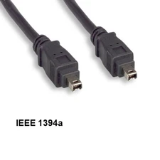 Kentek 6 ft IEEE-1394A Firewire 400 4-Pin Male to 4-Pin Male Cord Data DV Black