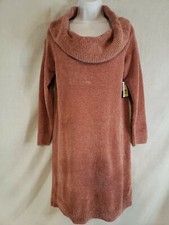 Nine West Cowlneck Sweater Dress Women's Size M, Mauve Pink NEW Long Winter Warm