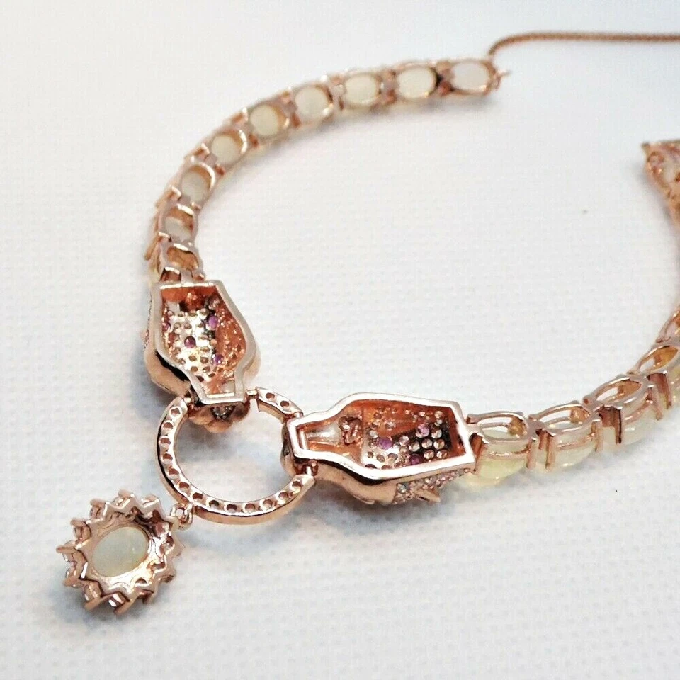 Welo Opal CZ Collier Leopard Tiger 925 Silber 585 Roségold vergoldet 45 & 5 cm - Bild 4 von 4