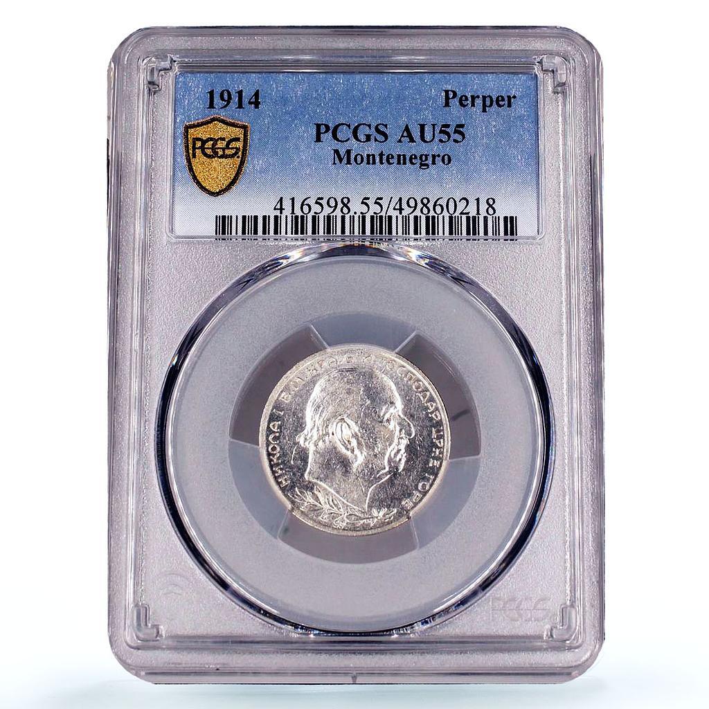 Montenegro 1 perper King Nicholas I Coinage KM-14 AU55 PCGS silver