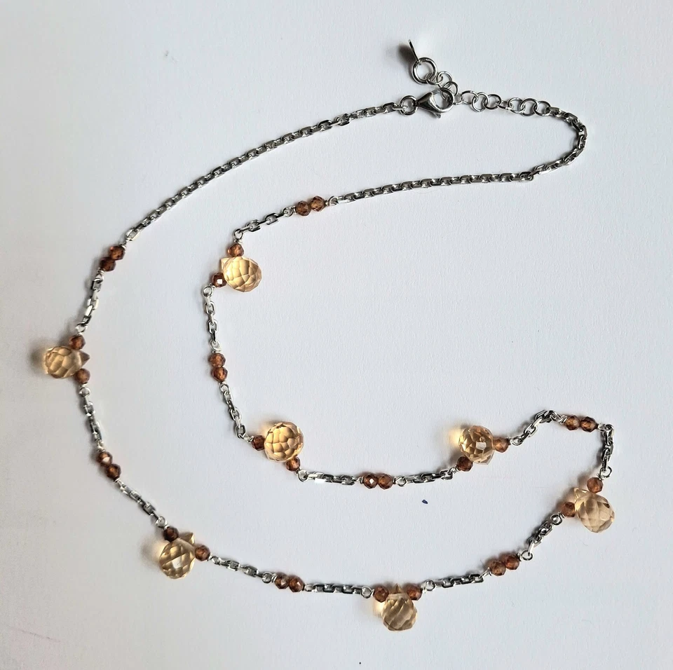 collana in argento 925 con zirconia cubica arancione e quarzo citrino a goccia  - Immagine 2 di 4