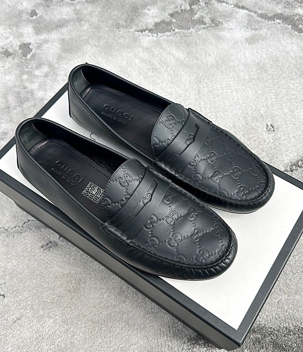 Authentic Gucci Guccissima Black Leather Mens Loafer US8.5 EU42