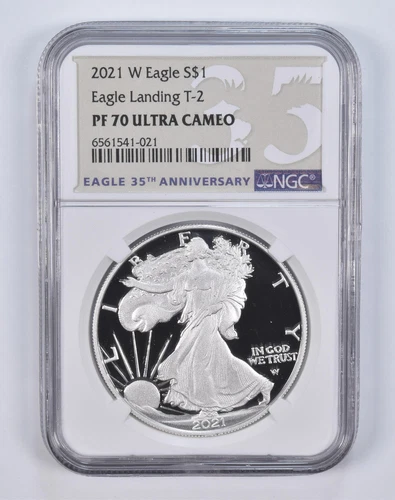 PF70 2021-W UCAM 35th Anniv. Silver Eagle Landing T-2 NGC Special Label