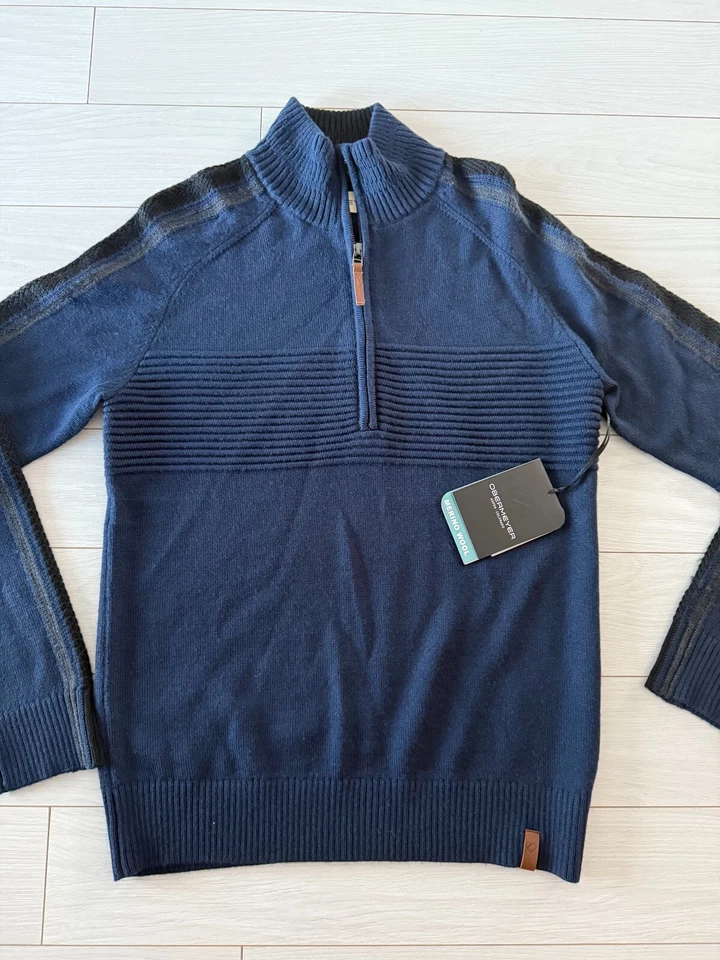 NEW! OBERMEYER Sweater ~ 1/2 Zip, Vince ~ Men's SMALL ~ Merino Wool ~ Navy - Image 2 of 4