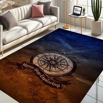 Compass Theme Rug, Travel Style Carpet, Explore Area Rug, Vintage Map Decor