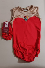 AMS Gymnastics Leotard Child Medium CM Lycra Beige and Red with high neck