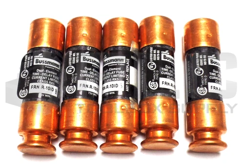 LOT OF 5 NEW BUSSMANN FRN-R-10ID DUAL ELEMENT TIME DELAY FUSE