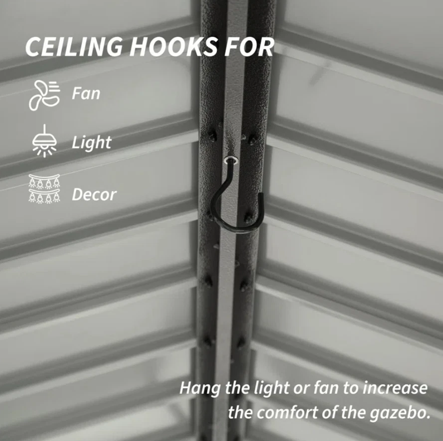 Carpa Carpa Parrilla Doble Techo Techo Duro Domi 8x5FT con Acero Galvanizado, Estantes Laterales, Gris Foto 3 de 4