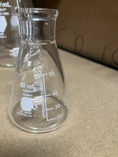 LOT (5) - Kimax No. 26500 - 50mL Erlenmeyer Flasks. Stopper No. 1