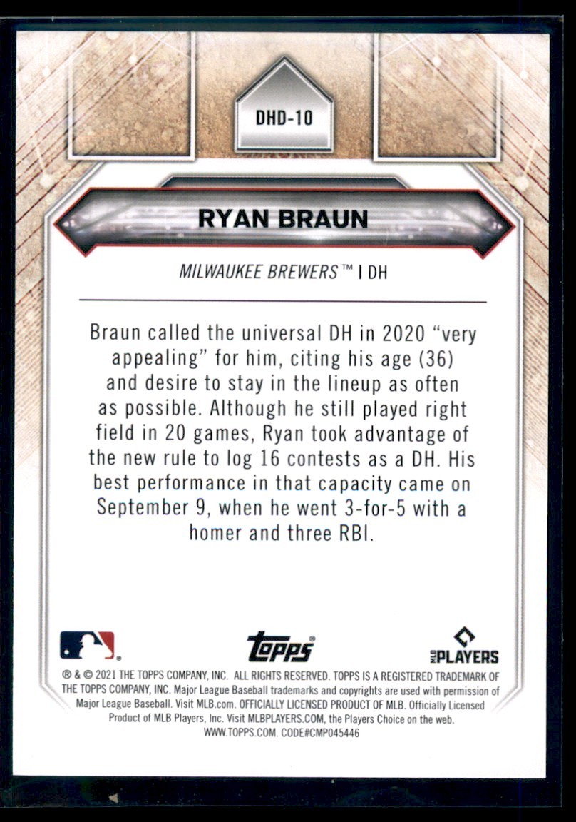 2021 Topps DH Debuts Ryan Braun Milwaukee Brewers #DHD-10