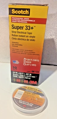 3M SCOTCH SUPER 33+ 10 Rolls 3M Scotch 06133 Super 33+ Vinyl Black Electrical Tape 3/4" x 52 ' SALE!