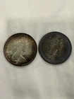 Lot of 2 TONED 1967 Canadian 80% Silver Half Dollar - Howling Wolf $1 Face Junk