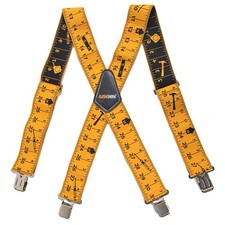 Tape Measure Suspenders for Men 2 Wide X-Back Work Suspenders Elastic Adjust...