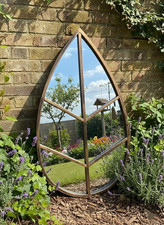 Leaf Shape Garden Mirror Plastic Frame Outdoor Wall Mounted Patio Decor 76x42 Cm