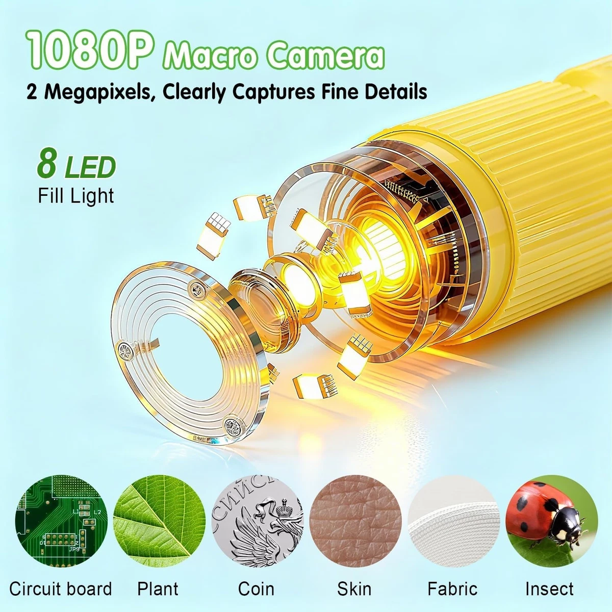 1000X Microscopio para Monedas con Luces, Lupa Digital Portátil para Monedas con 8 Ajustes