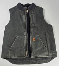 Carhartt Men's Green Cotton Full Zip Lined Vest Stand-Up Collar XL Tall