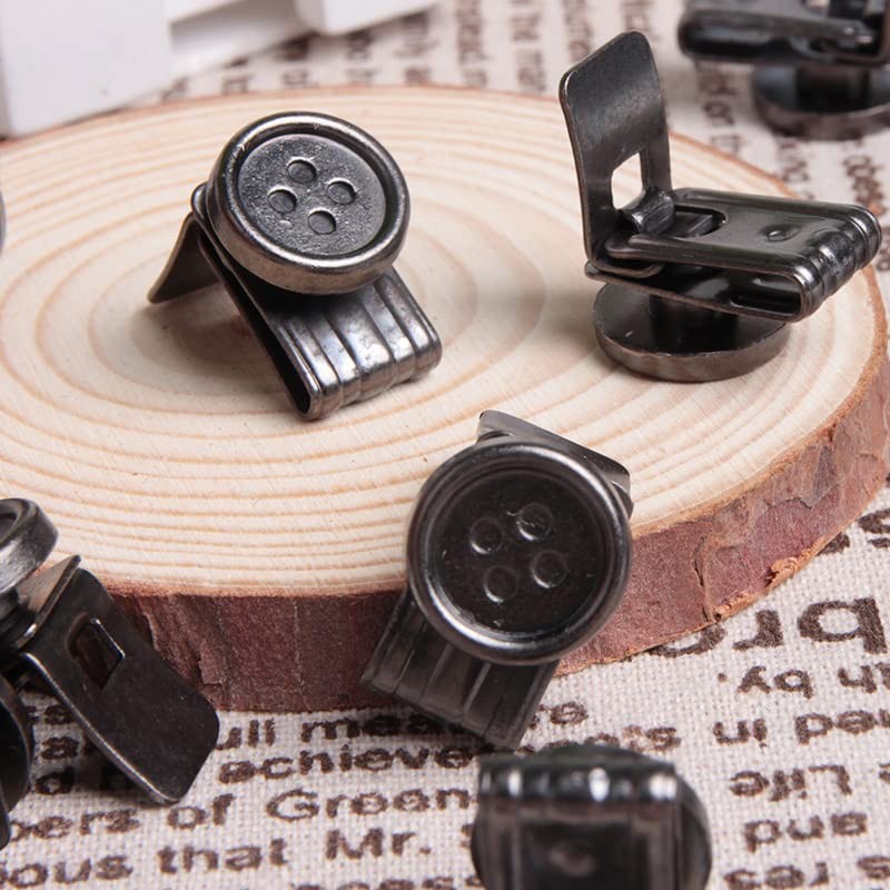 Wixine 10Pcs No-Sew EZ-Buttons Movable No Sew Button End Brace Clips (Black)