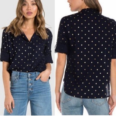 Bella Dahl Capri Button Down Indigo/Gold SIZE SMALL Orig $134