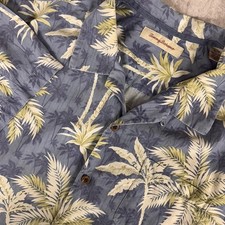 Tommy Bahama Silk Mens Camp Shirt Tropical Blue/Green Palm Print Beach XL TG
