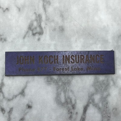 Vtg Letterpress Printers Block Plate John Koch Insurance Forest Lake MN SE822