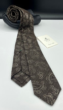 LUIGI BORRELLI Napoli Men's 100 Silk Tie  Brown  Paisley  Made in Italy 
