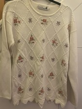 Tulchan Vintage Embroidered Floral cream jumper/ sweater Size S pure cotton
