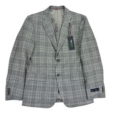 Tommy Hilfiger Mens TH Flex Modern Fit Plaid Windowpane Sport Coat Gray Blue 38S