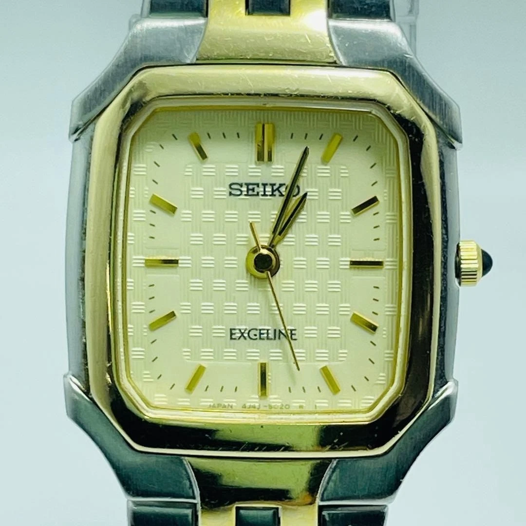 Reloj de cuarzo cuadrado dorado plateado bicolor SEIKO Exceline 4J41-5020 para dama