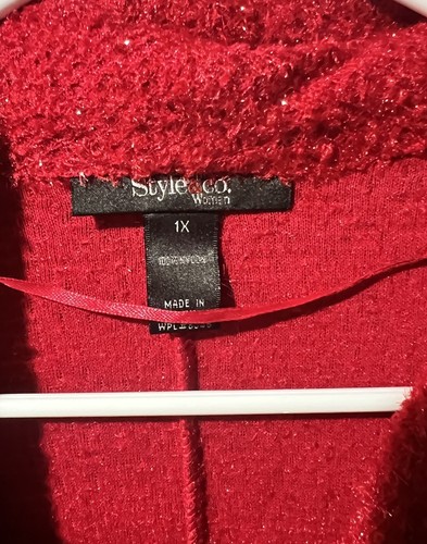 NWT Style & Co Women's Sparkly Red Cowl Neck Sweater Size 1X Macy’s Brand - Picture 4 of 6