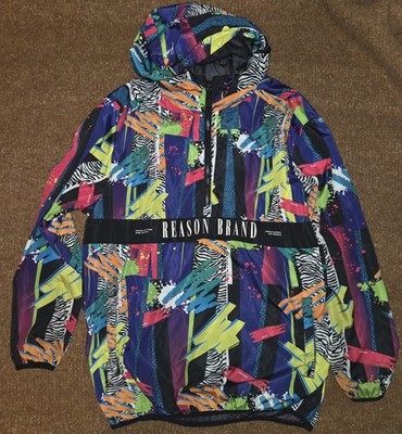 Reason Brand Men's Windbreaker Jacket Size L Abstract Retro 90s Neon Pullover