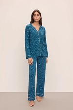 Eberjey Gisele Printed Modal Long PJ Set Festive Lights Sapphire/Ivory XL