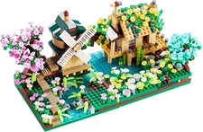 Tree House River Windmill and Port Cabin Model Assembly Blocks Creative DIY Deco