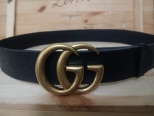 AUTHENTIC Gucci Vintage Black Leather Belt Gold G/GG Marmont Thin Belt 90/36