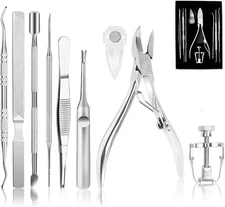 Ingrown Toenail Tool Kit (9PCS), Professional Toe Nail 9 Piece Set, Silver 