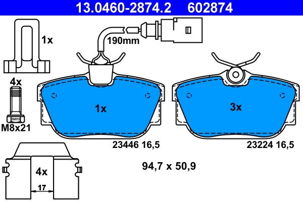 Garnitures de frein ATE 13.0460-2874.2 haute performance et précision OE 701 698 4