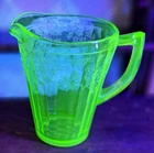 Uranium Vintage Green Cherry Blossom Depression Glass Pitcher Jeanette Cherries
