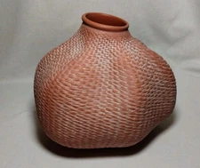 SPORVIL TEXTURED TERRACOTTA VASE BASKET WEAVE RUSTIC DECOR  PORTUGAL CERAMICS