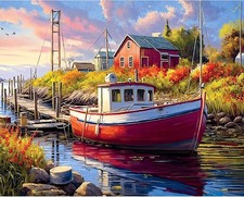 YALKIN Paint by Numbers for Adult Kits, DIY Boat Oil 16x20 inch/40X50CM, Red