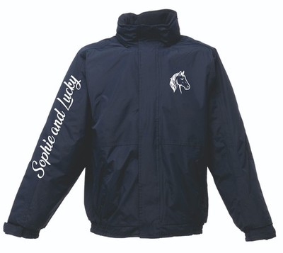 Personalised Kid's Horse Jacket Sleeve and Left Breast Print Kids Waterproof