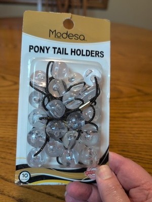 10 Modesa Pony Tail Holders Clear New In Package Knocker Balls With Elastic 