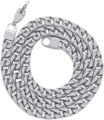 20ct Moissanite 8MM Franco Chain Necklace for Men Sterling Silver Rhodium Plated