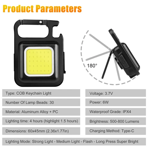 2x 800LM Mini COB Linterna LED Luz de Trabajo USB Recargable Antorcha Llavero Lámpara - Imagen 3 de 11