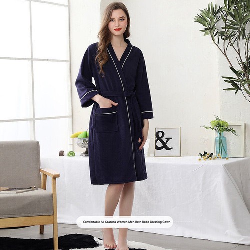 Unisex Summer Pajamas Terry Towelling Bath Robe Dressing Gown Casual Homewear - Picture 17 of 22