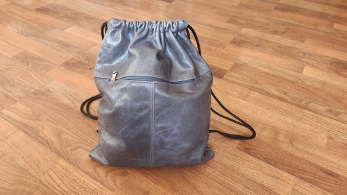 Graue Ledertasche mit Kordelzug, String Rucksack Tasche, Vintage Freizeittasche, Cory - Bild 1 von 8