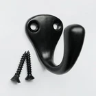 Small Matte Black Robe Coat Hook 40mm Long w/ Screws, SOLD INDIVIDUALLY