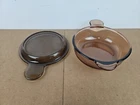 Vision Corning Amber Glass Grab Bowl V-240-B Pyrex Lid P-240-C Vintage
