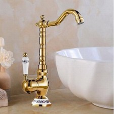 Gold Color Brass Deck Mount Single Handle Kitchen Sink Vanity Faucet Mixer Tap