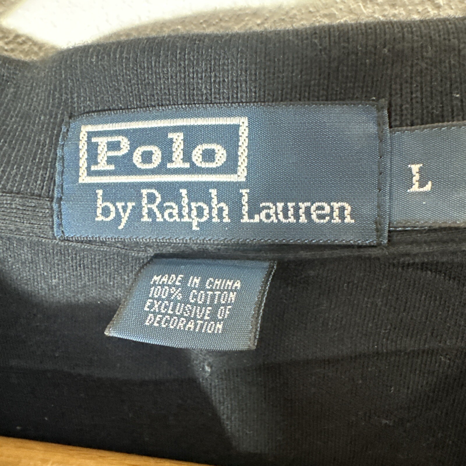 Polo Ralph Lauren camicia grande uomo L nero rosso pony cotone manica lunga colletto