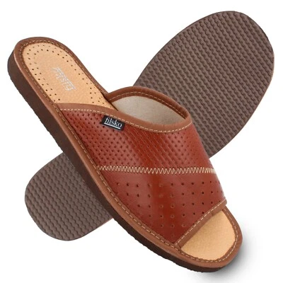 Hausschuhe Herren Leder braun offen Pantoletten bis Gr. 50 Premium filsko Veere